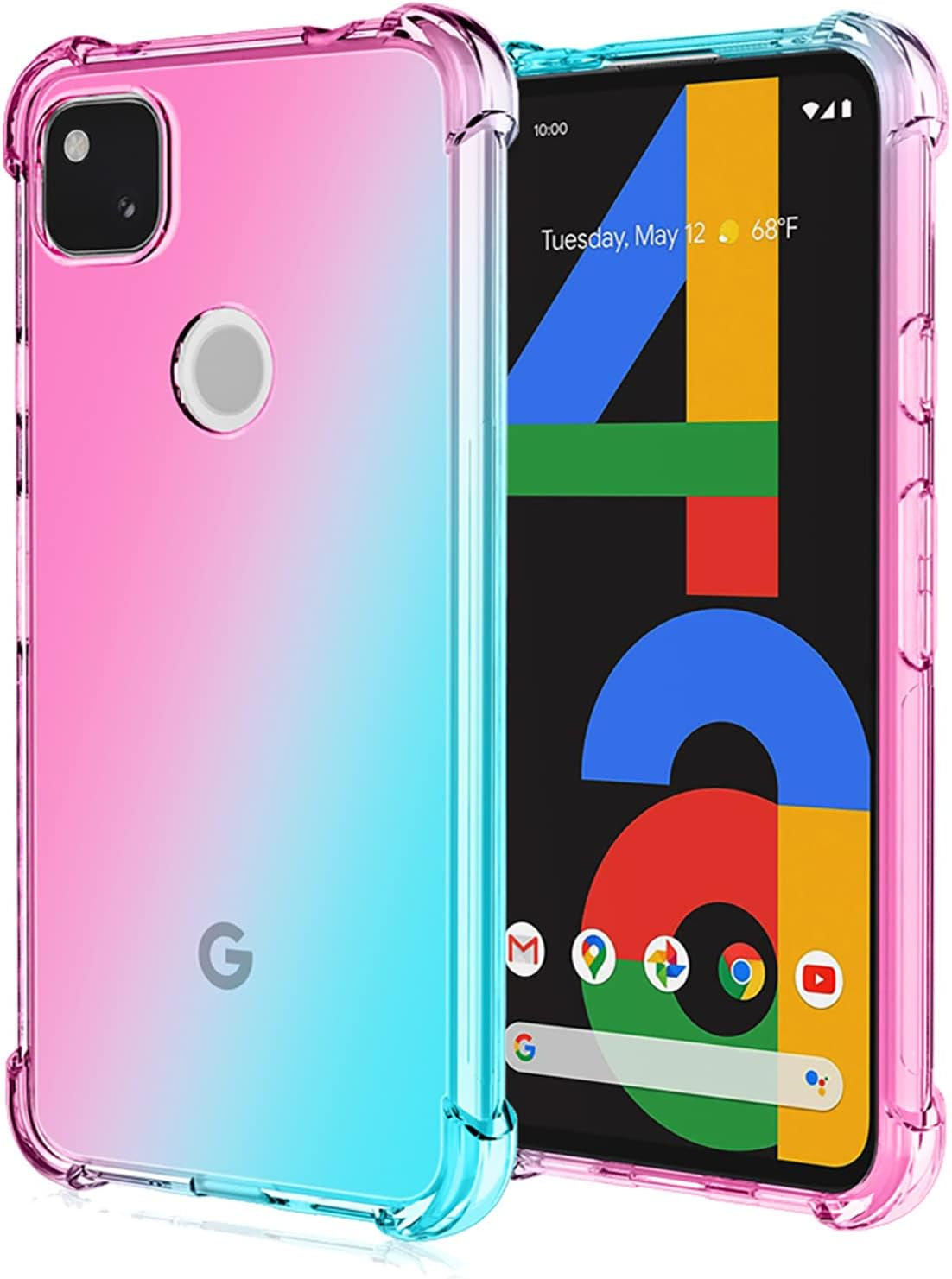 OEURVQO for Pixel 4A Google 4A Case [Not Fit 4A 5G] Clear Cute Gradient Colorful Slim Soft TPU Shockproof Bumper Anti-Scratch Protective Phone Cover for Google Pixel 4A (Pink/Green)  OEURVQO   
