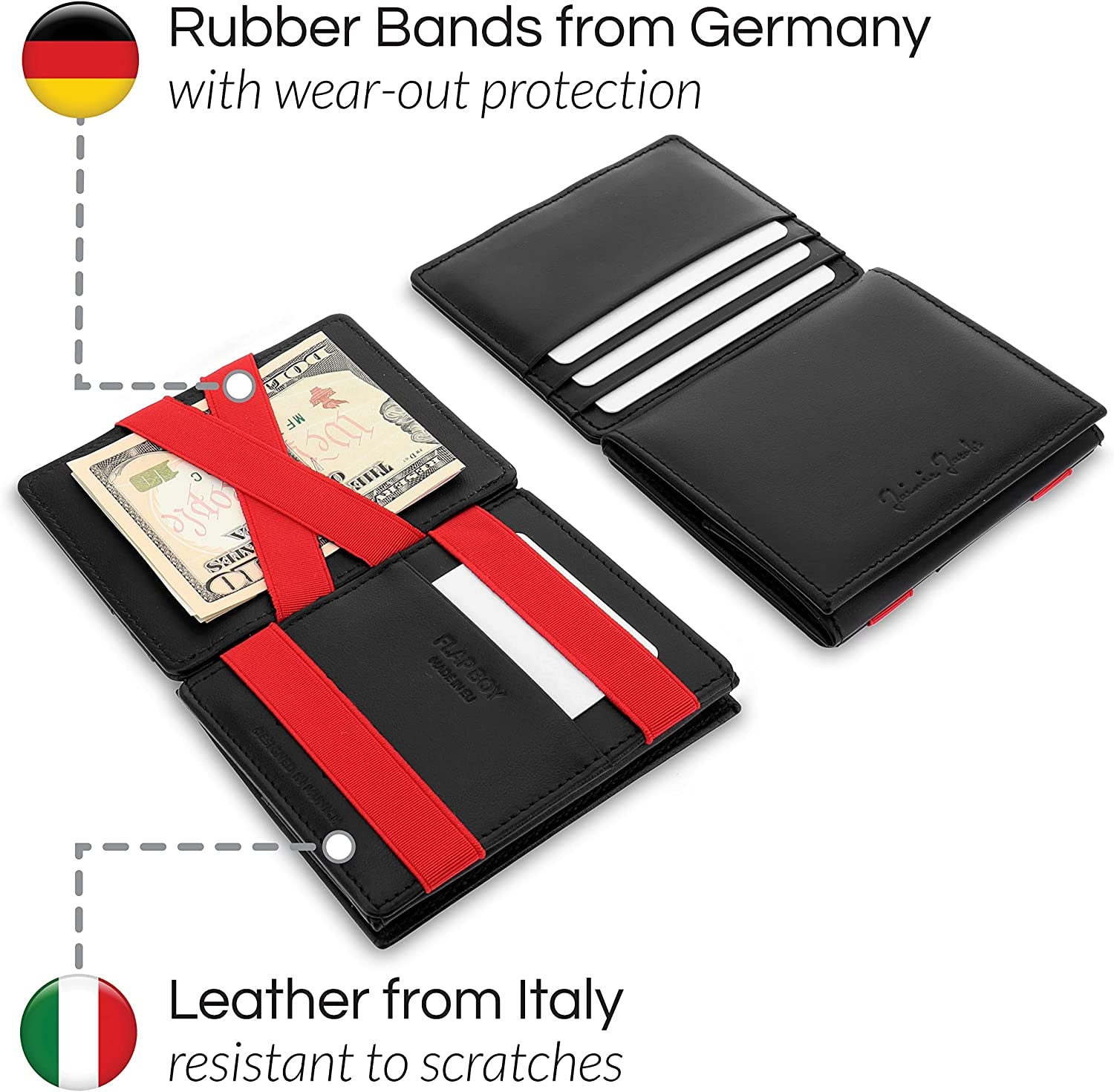 Jaimie Jacobs Flap Boy Airtag Edition Magic Wallet RFID Protected Genuine Leather Men (Black with Red)  Jaimie Jacobs   