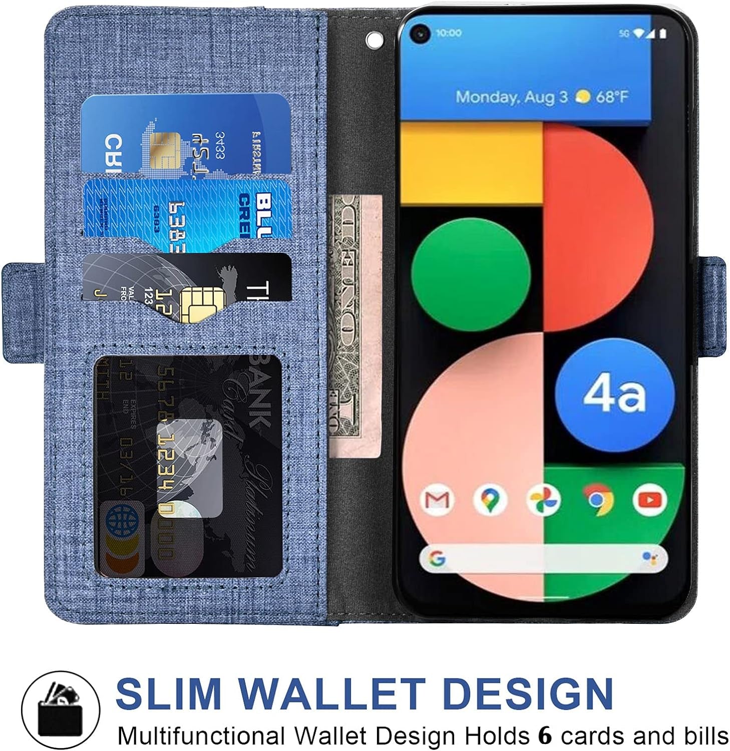Asuwish Compatible with Google Pixel 4A 5G 6.2 Wallet Case Tempered Glass Screen Protector and Flip Cover Card Holder Stand Cell Phone Cases for Pixel4A5G UW Pixel4A 5G Pixle A4 G5 4A5G Women Men Blue  Asuwish   