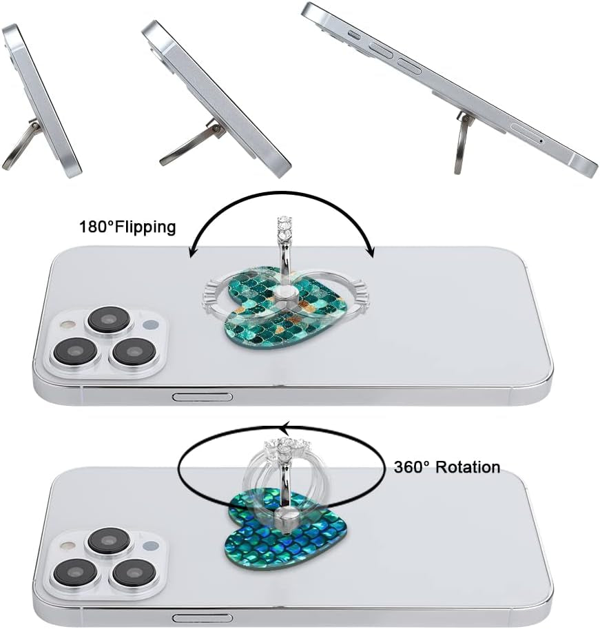BF2JK Cell Phone Love Ring Holder Stand Clear Diamond Finger Grip Loop 360 Degree Rotation Finger Ring Stand Blue Green Colorful Mermaid Scales  BF2Jk   