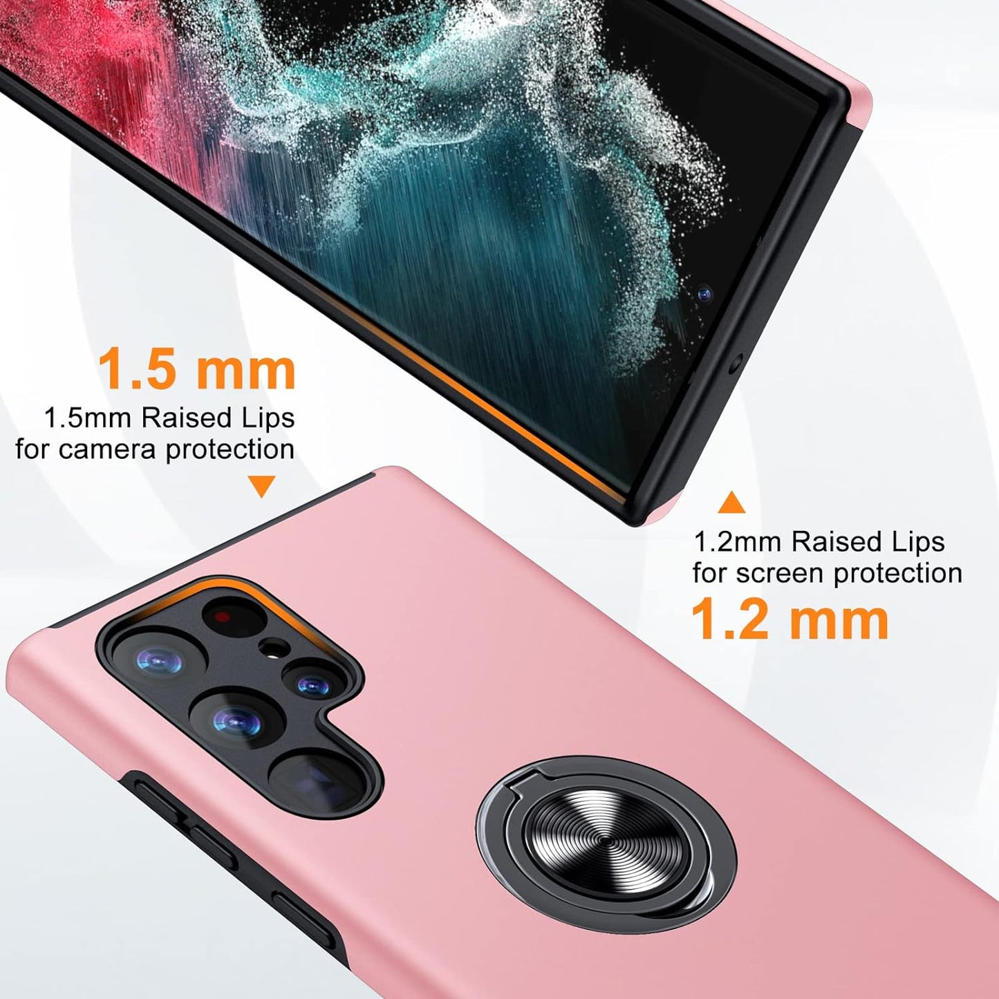 JAME for Samsung Galaxy S22 Ultra Case, [NOT for S22 or S22 Plus], Slim Soft Bumper Protective Case for Samsung S22 Ultra Case, with Invisible Ring Holder Kickstand for Galaxy S22 Ultra Case, Pink  XJXIN   