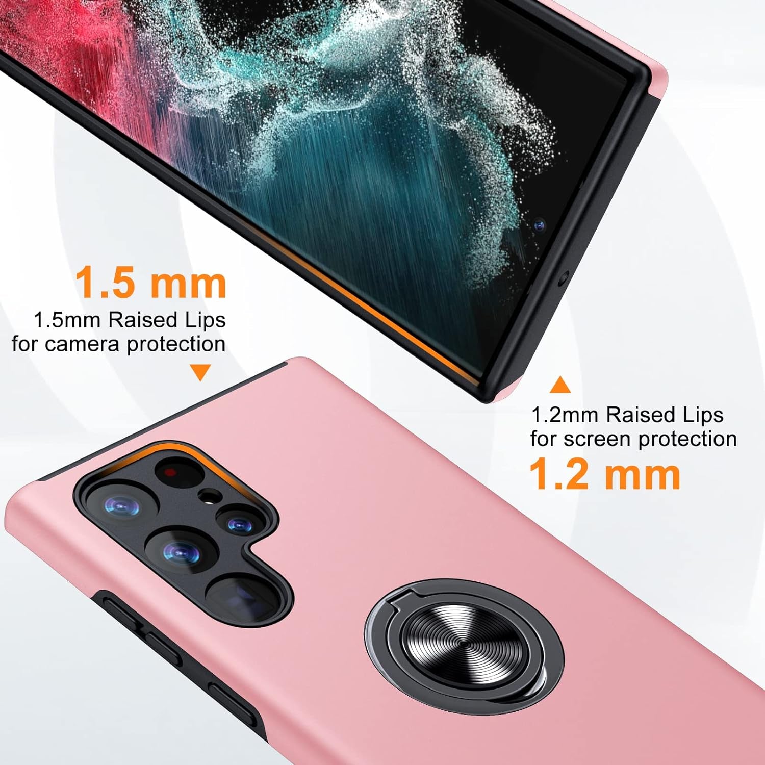 JAME for Samsung Galaxy S22 Ultra Case, [NOT for S22 or S22 Plus], Slim Soft Bumper Protective Case for Samsung S22 Ultra Case, with Invisible Ring Holder Kickstand for Galaxy S22 Ultra Case, Pink  XJXIN   