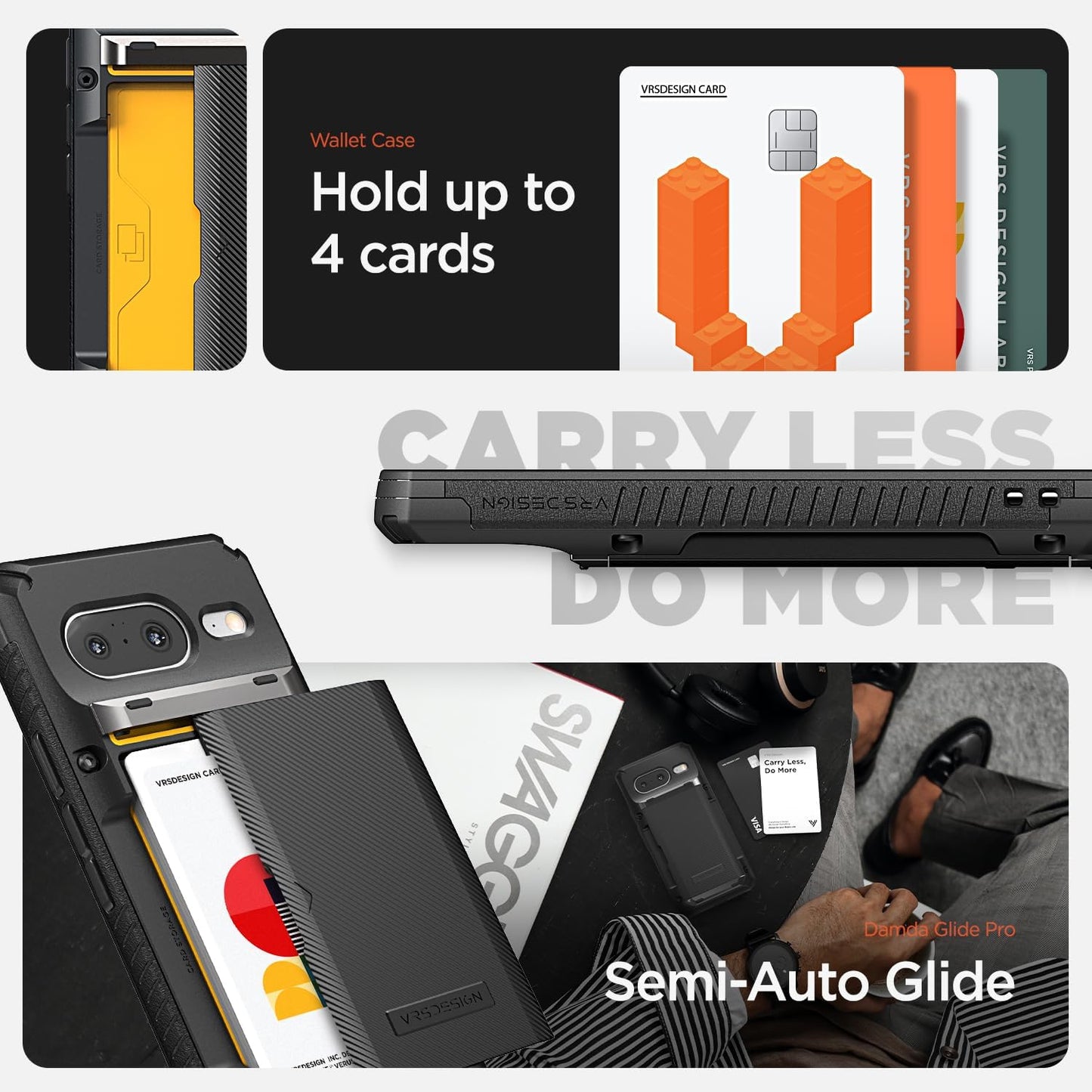 VRS DESIGN Damda Glide Pro Wallet Phone Case for Pixel 8, Sturdy Semi Auto Card Holder Wallet [4 Cards] Case Compatible for Pixel 8 Case (2023) Matte Black  VRS DESIGN   