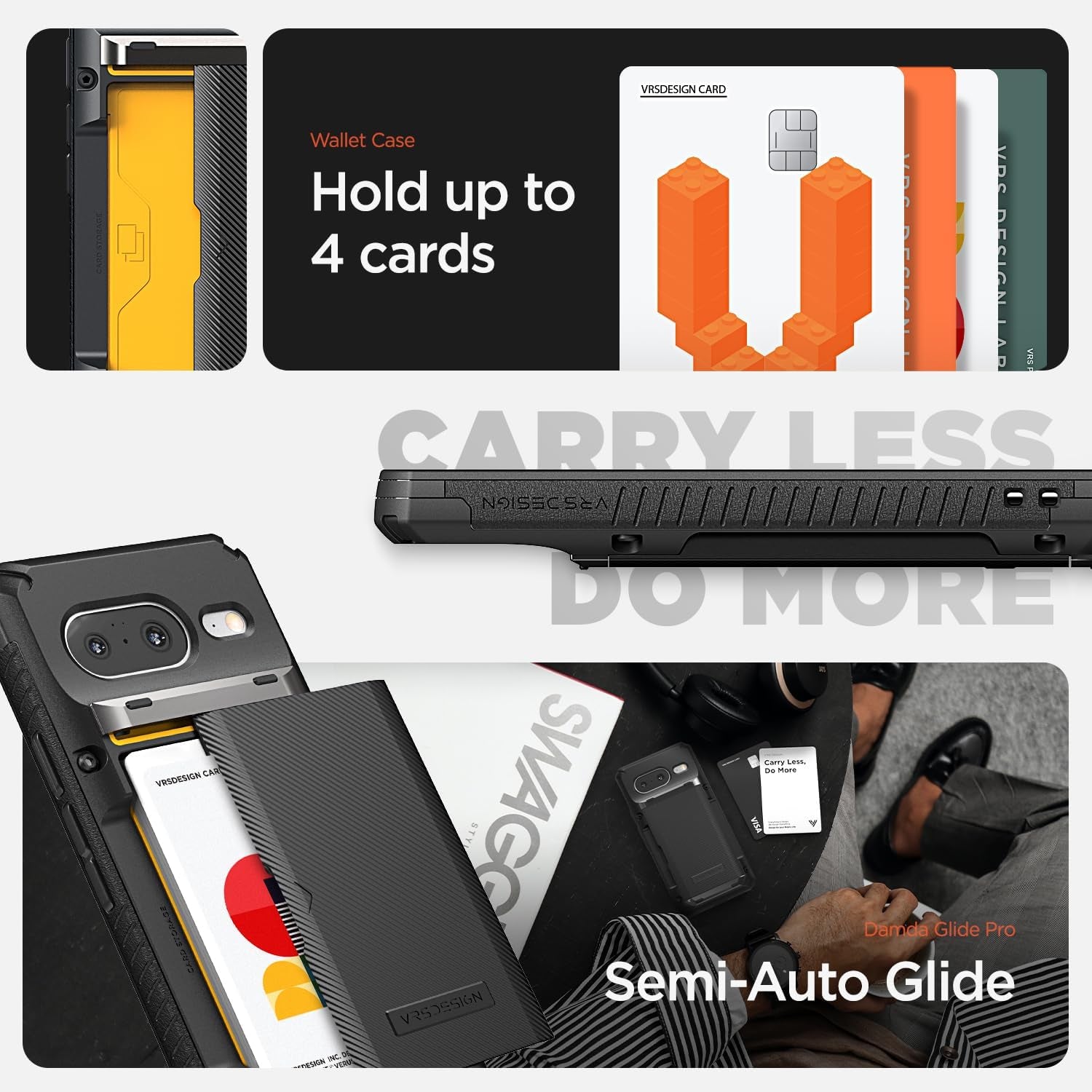 VRS DESIGN Damda Glide Pro Wallet Phone Case for Pixel 8, Sturdy Semi Auto Card Holder Wallet [4 Cards] Case Compatible for Pixel 8 Case (2023) Matte Black  VRS DESIGN   