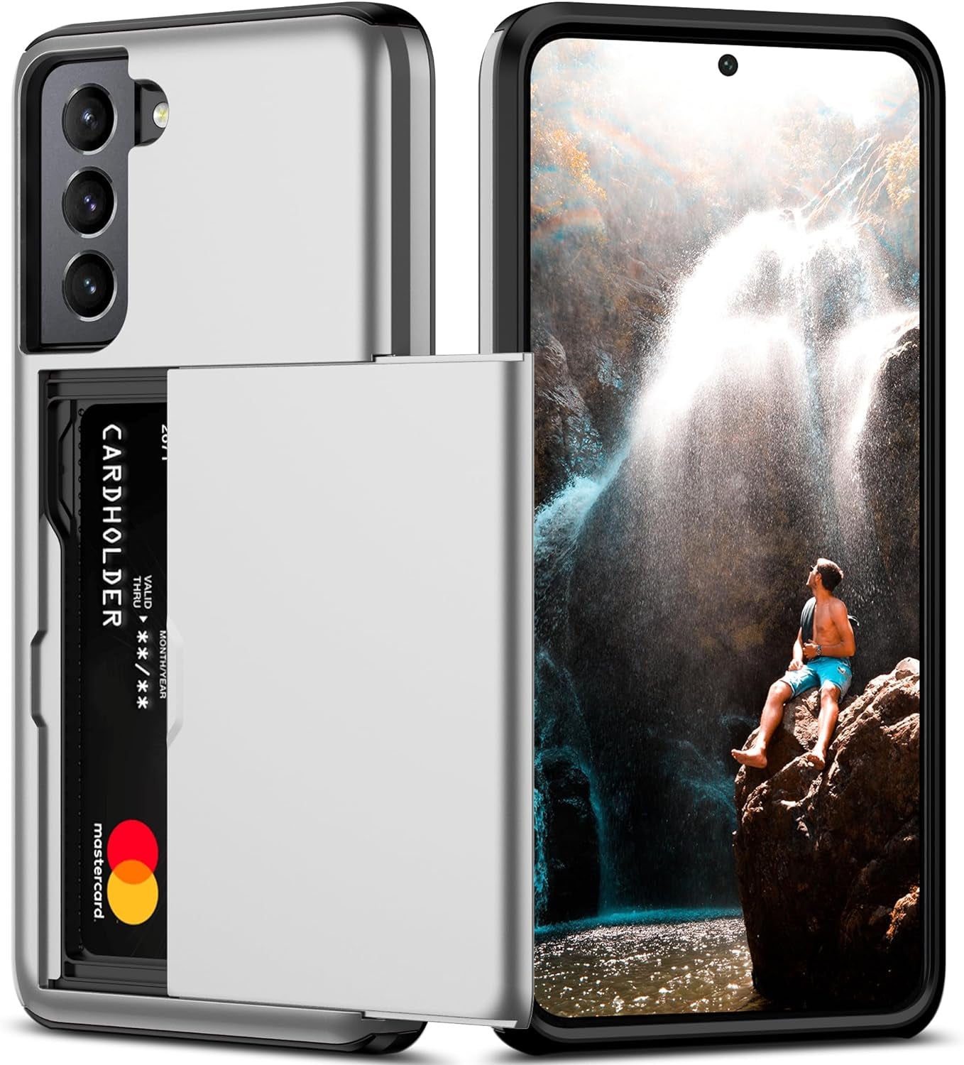 Nvollnoe for Samsung S21 Ultra Case with Card Holder Dual Layer Heavy Duty Protective Galaxy S21 Ultra Case Hidden Card Slot Slim Wallet Case for Samsung S21 Ultra(Rose Gold)  Nvollnoe Silver For Galaxy S21 Fe-6.4'' 