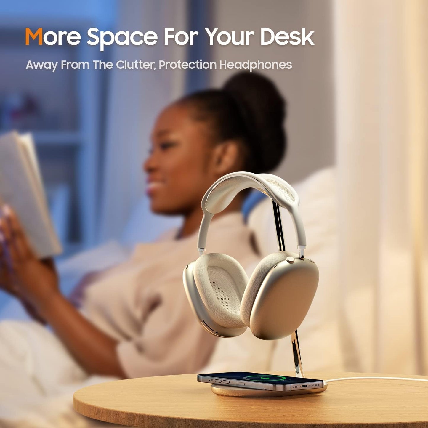 Benks L40 Pro Headphone Stand Headset Holder with Wireless Charger Designed for Airpods Max Stand, Wireless Charging Station Compatible with Iphone, Android Phone and Airpods -White  BENKS   