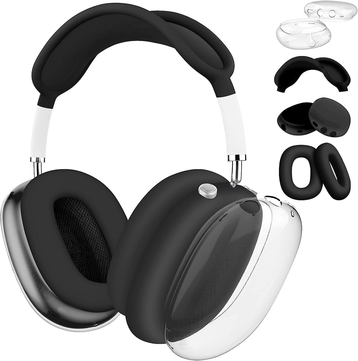 MOLOPPO for Airpods Max Case Cover, Clear Soft TPU Skin Anti-Scratch, Transparent Accessories Ultra Protective Cover for Apple Airpods Max(Clear)  MOLOPPO AB-Clear+Silicone Black  