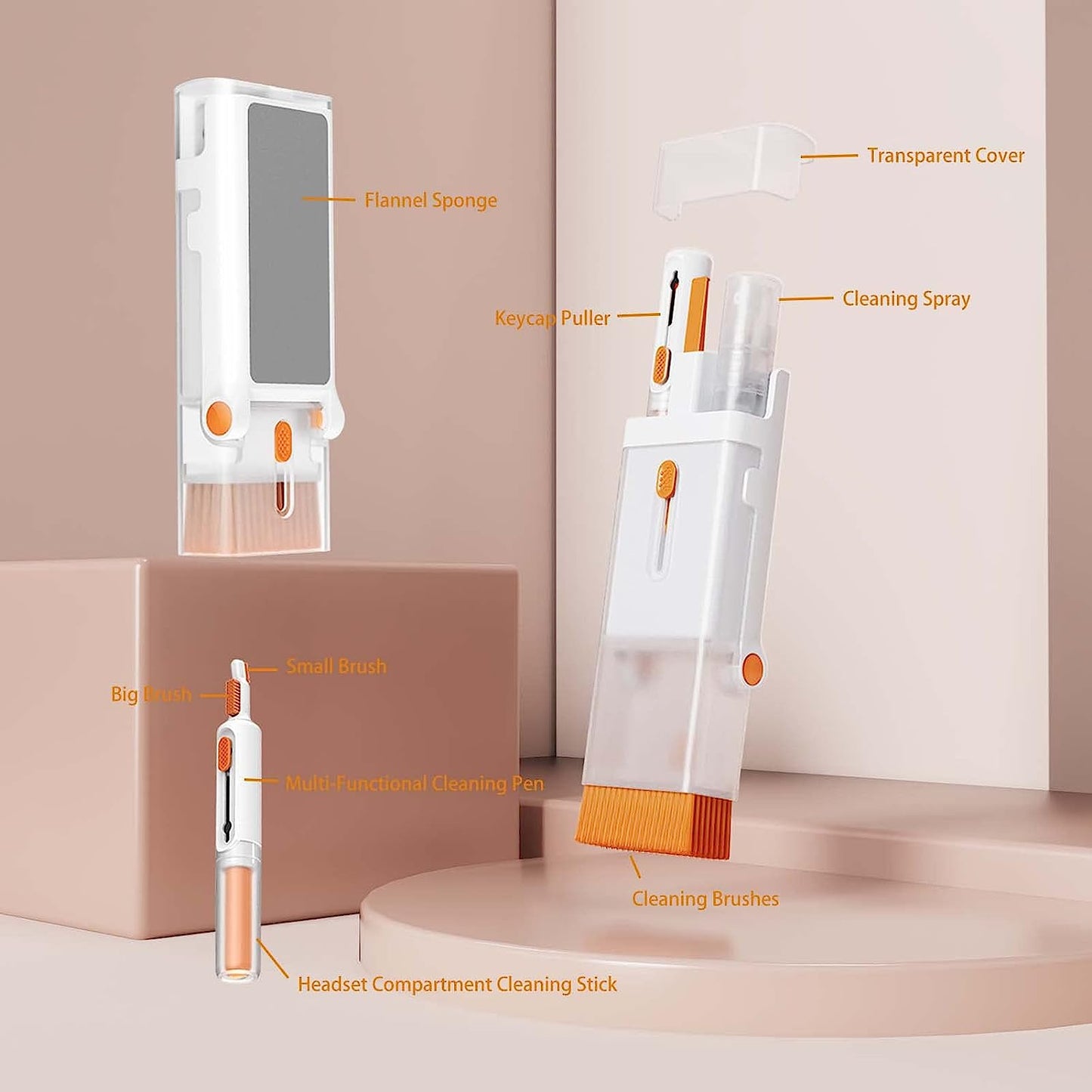 HENEAN 8 in 1 Laptop Screen Keyboard Cleaner Kit, Electronic Cleaning Brush Kit with Cell Phone Stand, Cleaning Tool for Computer/Airpods Pro/Iphone/Ipad/Macbook/Earphone/Pc with 2Ml Mist Spray  HENEAN   