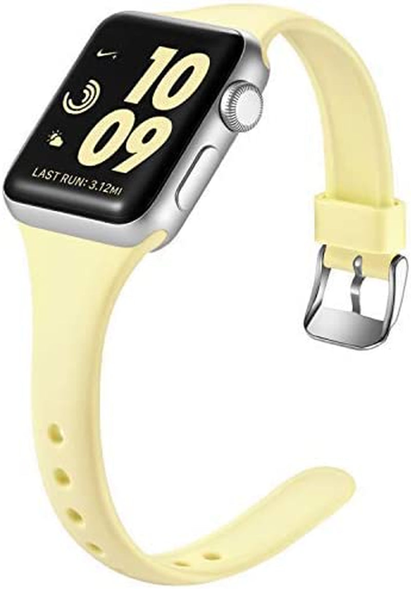 Laffav Slim Band Compatible with Apple Watch 49Mm 45Mm 44Mm 42Mm Iwatch SE & Ultra & Series 8/7/6/5/4/3/2/1 for Women Men, Black, S/M  Laffav Milk Yellow 42mm/44mm/45mm/49mm M/L 