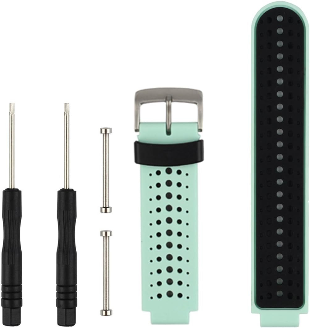 Replacement for Garmin Forerunner 235 / Garmin Approach S20 S5 S6 Watch Band Accessory, Adjustable Silicone Solid&Pattern Strap Wristband for Forerunner 220/230/620/630/735Xt/235Lite…  kiugi Mint Green/Black  