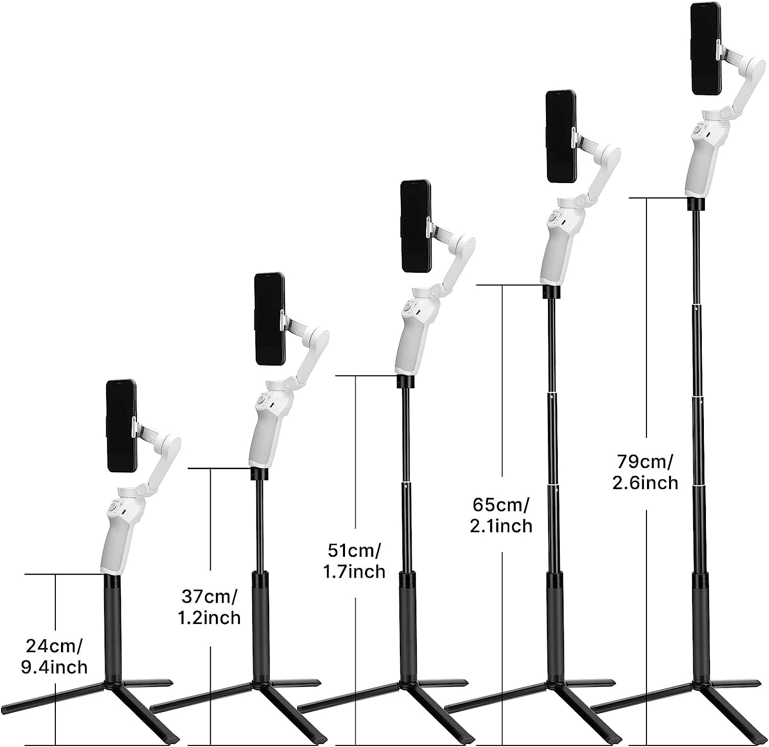 29Inch Extension Selfie Tripod Mount Kit for DJI Moza ZHIYUN Smartphone Gimbal Stabilizer for Iphone 14 13 12 Pro Max, Extendable Selfie Stick Foldable Pole Photography Setup  YILIWIT   