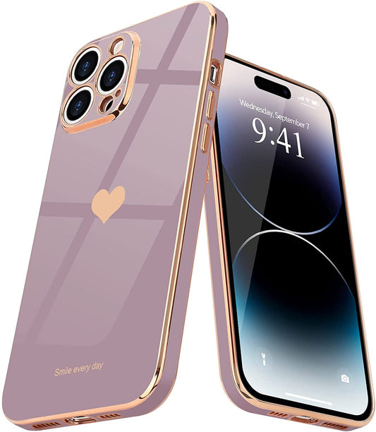 Teageo for Iphone 14 Pro Case for Women Girl Cute Love Heart Luxury Plating Soft Bling Back Cover Raised Full Camera Protection Bumper Silicone Shockproof Phone Case for Iphone 14 Pro, Lavender  janzee   