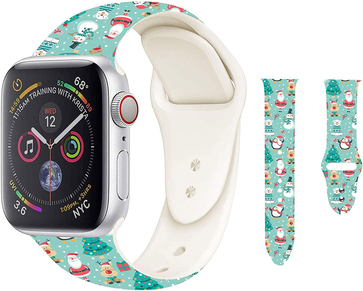 Hi-Yoohere Chic Breathable Christmas Santa Claus Pattern Bands Compatible with Apple Watch 42Mm 44Mm 45Mm M/L, Grade Soft Silicone Sports Wristband Strap for Iwatch SE & Series 8/7/6/5/4/3/2/1  Hi-Yoohere Christmas Party 42mm/44mm/45mm M/L 