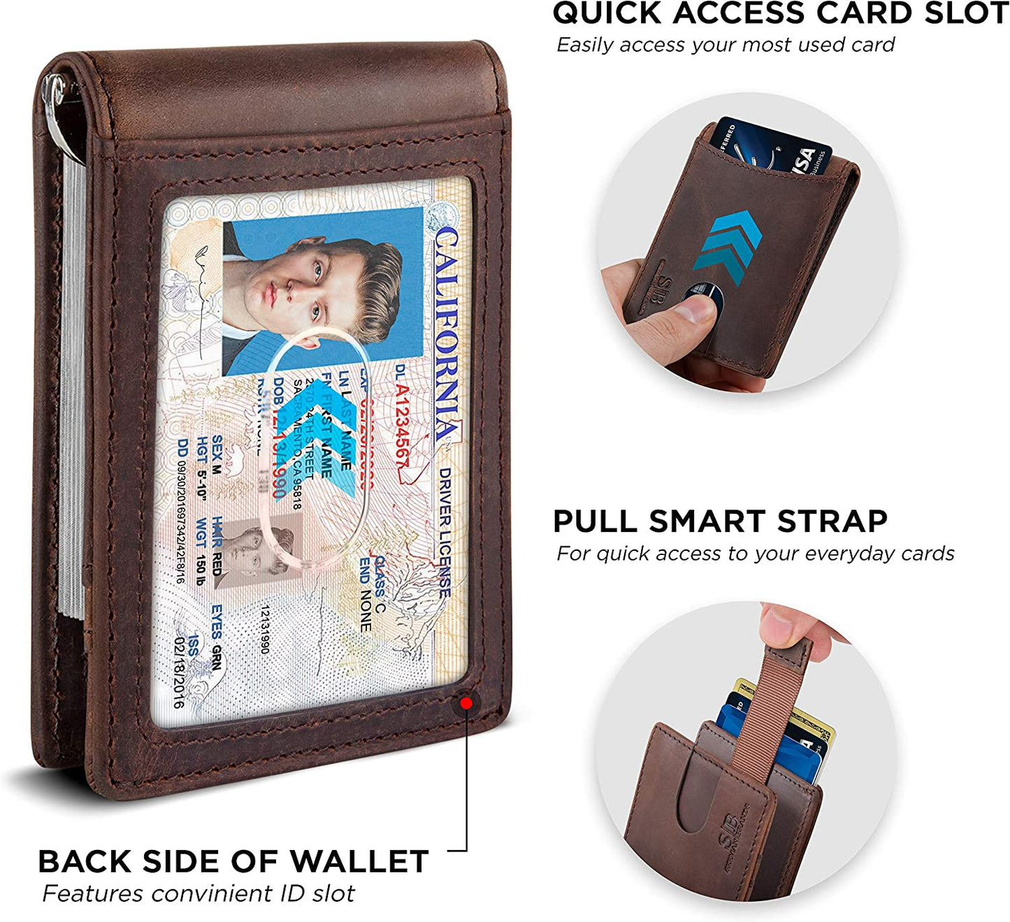 SERMAN BRANDS RFID Blocking Slim Bifold Genuine Leather Minimalist Front Pocket Wallets for Men with Money Clip Thin Gift  SERMAN BRANDS   