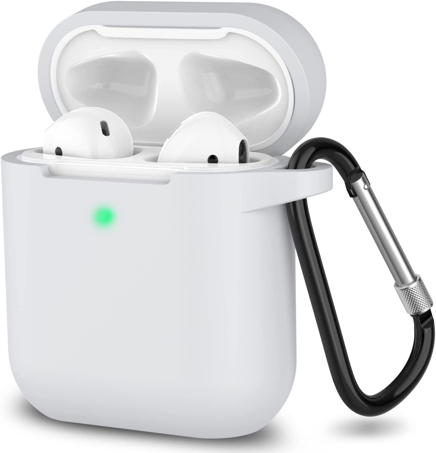 SATLITOG Airpods Case Cover with Secure Lock Keychain, Protective Silicone Cover Compatible with Apple Airpods 2Nd & 1St Charging Case - Dark Blue  SATLITOG White  