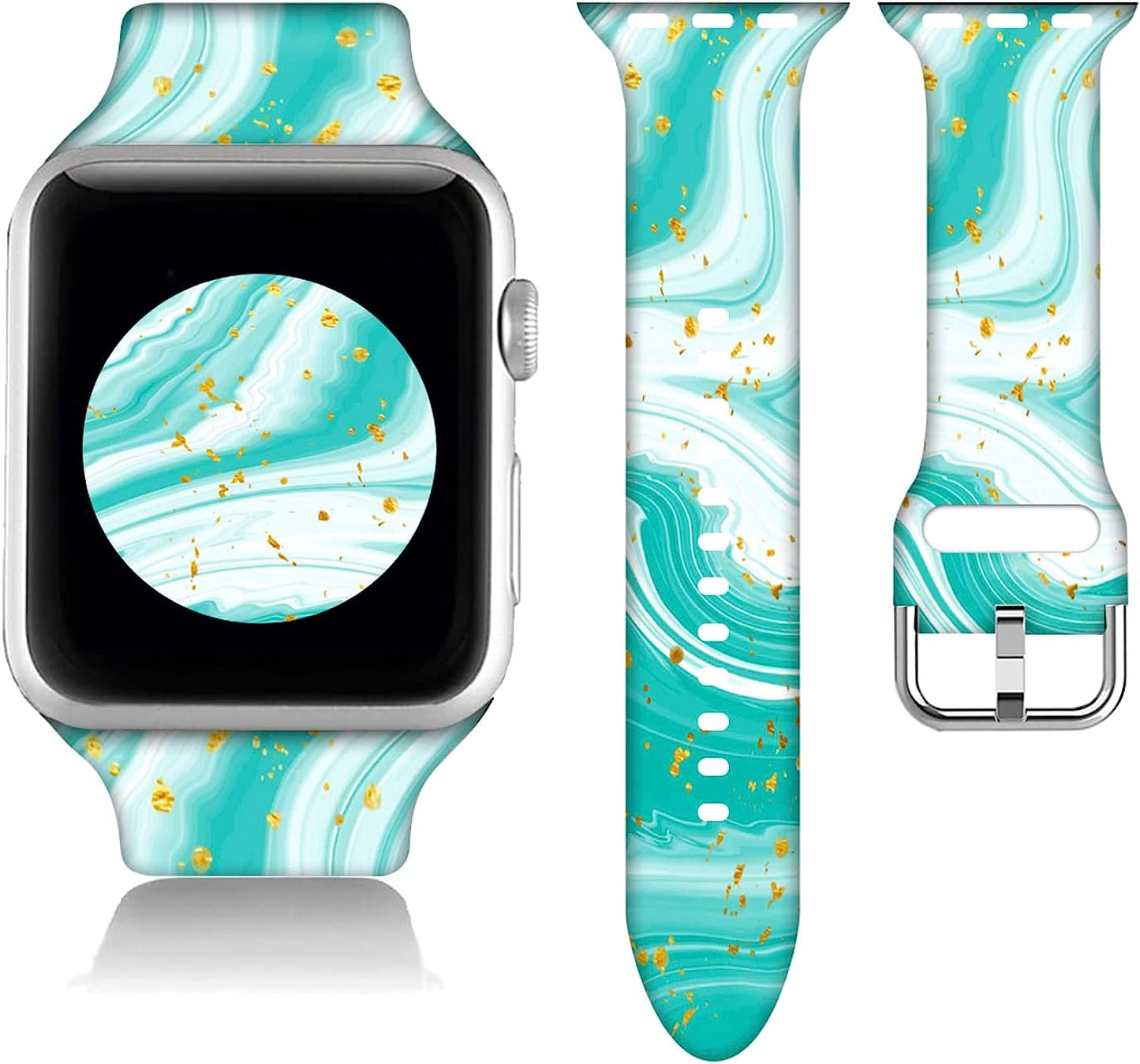 Butterfly Gifts Marble Decorations Wristband Straps for Apple Watch Band 38Mm/40Mm/41Mm/42Mm/44Mm/45Mm Soft Silicone Animal Watch Band Strap for Apple Smart Watch Series 7 6 5 4 3 2 1 SE.  DGDGDG Retro Turquoise Marble with Green 38mm/40mm/41mm 