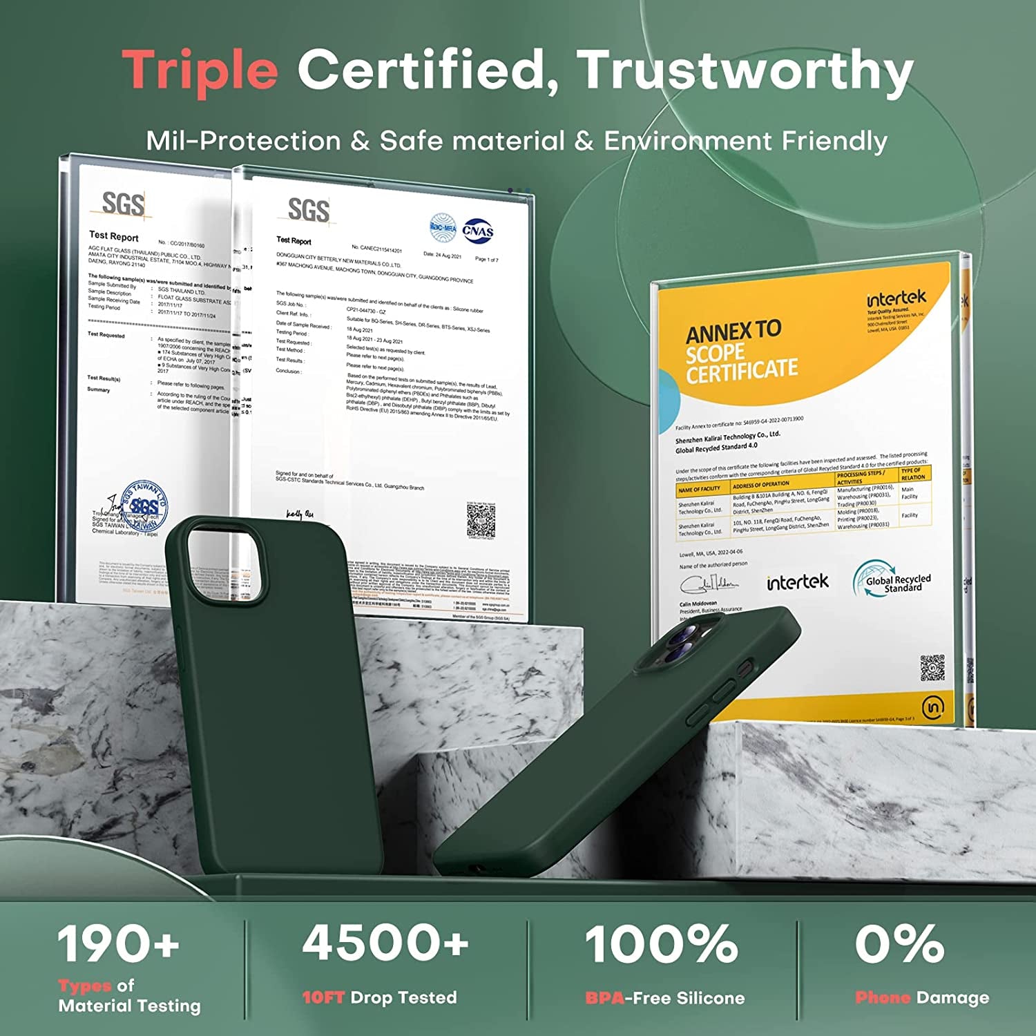 TOCOL [5 in 1 for Iphone 14 Case, with 2 Pack Screen Protector + 2 Pack Camera Lens Protector, Slim Liquid Silicone Phone Case 14 6.1 Inch, [Anti-Scratch] [Drop Protection], Alpine Green  TOCOL   