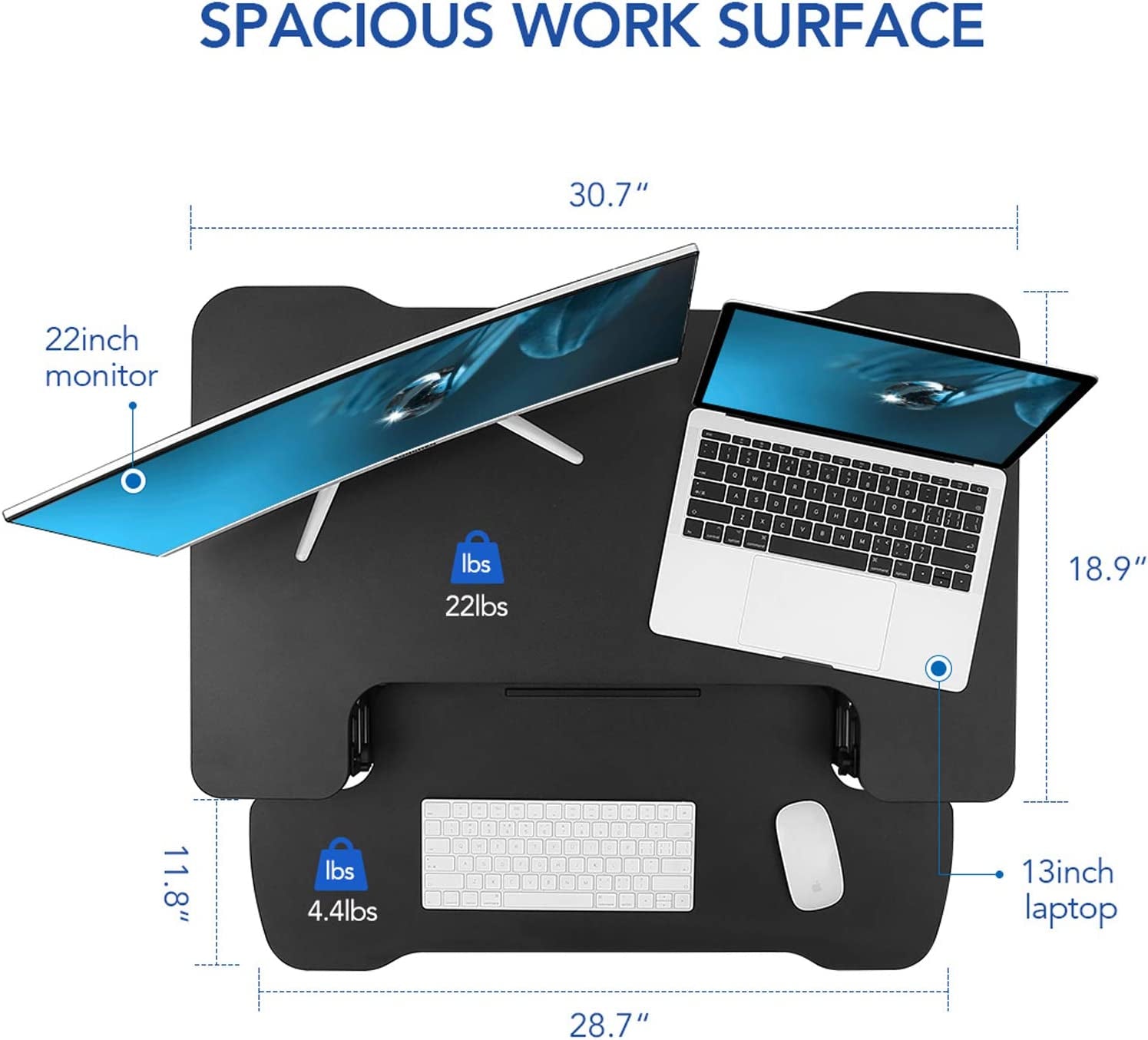 FLEXISPOT 31 Inch Standing Desk Converter | Height Adjustable Stand up Desk Riser, Black Home Office Desk Laptop Workstation with Removable Keyboard Tray (M18M)  Electric Height Adjustable work bench   