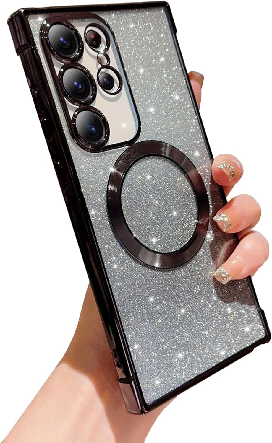 Aowner for Samsung Galaxy S21 Ultra Magnetic Case Compatible with Magsafe, Full Protection Square Glitter Clear Phone Case for Women Girls Cute Soft Shockproof Bumper Protective Cover Case 6.8"-Gold  aowner Black Samsung Galaxy S21 Ultra - 6.8" 