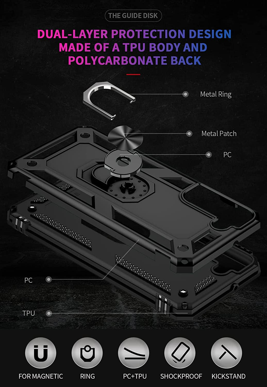 SKTGSLAMY for Samsung Galaxy S22 Case,Galaxy S22 Case,With Screen Protector,[Military Grade] 16Ft. Drop Tested Cover with Magnetic Kickstand Car Mount Protective Case for Samsung S22 5G (Black)  SKTGSLAMY   