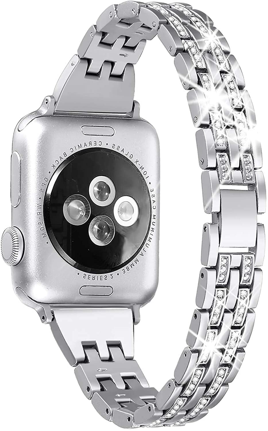 Secbolt Bling Bands Compatible with Apple Watch Band 38Mm 40Mm 41Mm 42Mm 44Mm 45Mm Women Iwatch SE Series 8 7 6 5 4 3 2 1, Dressy Jewelry Metal Wristband Strap Diamond Rhinestone  Secbolt   