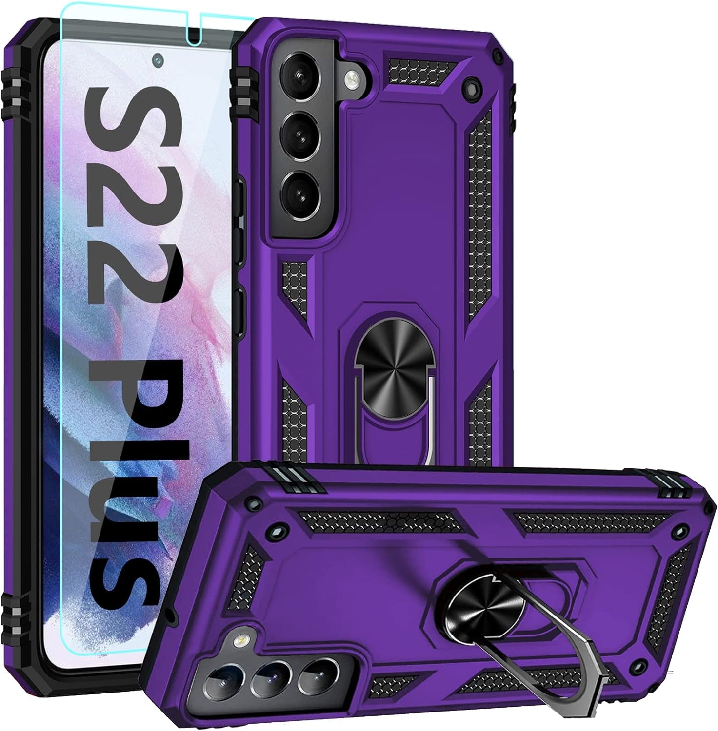 Galaxy S22 plus Case,Samsung S22 plus Case,With Screen Protector,[Military Grade] 16Ft. Drop Tested Cover with Magnetic Kickstand Car Mount Protective Case for Samsung Galaxy S22 Plus, Rose Gold  SKTGSLAMY Purple  