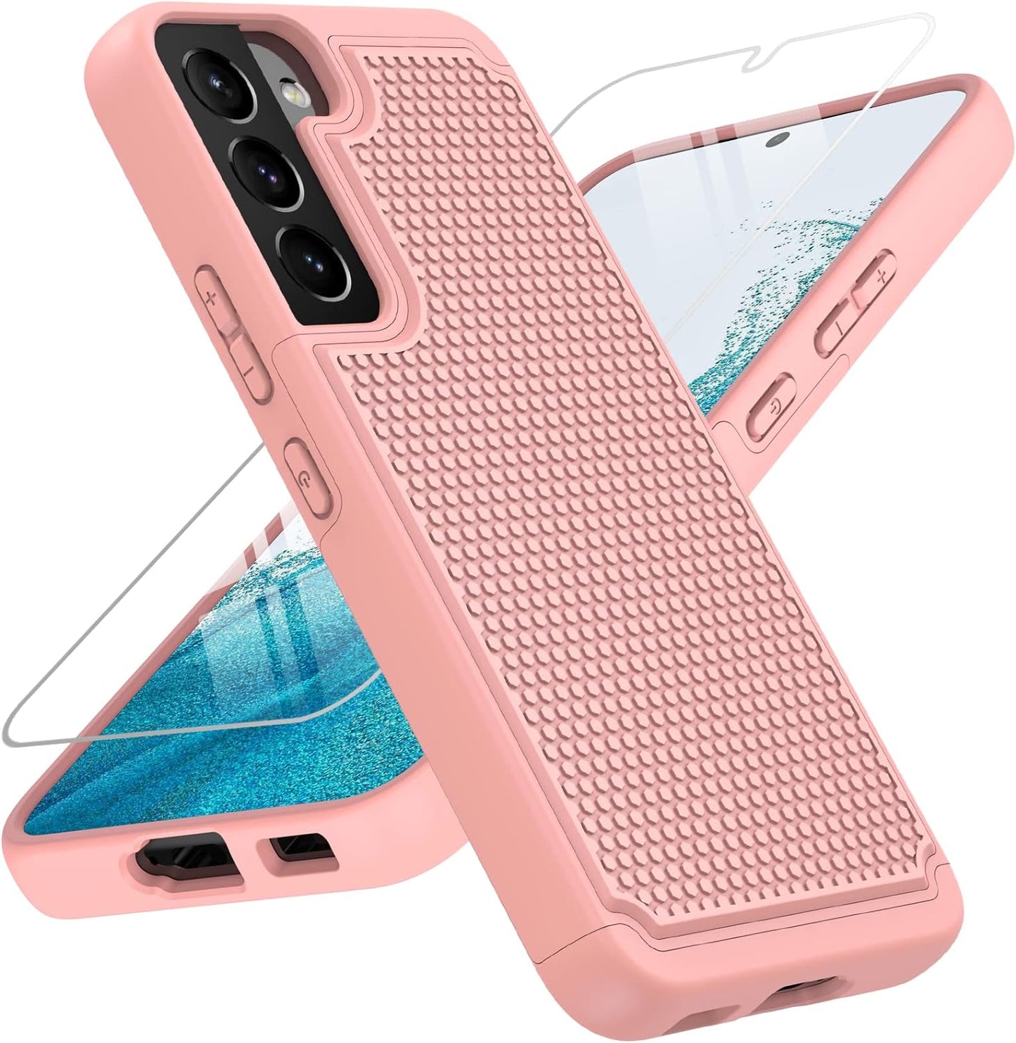 BNIUT for Samsung Galaxy S22 5G Case: Dual Layer Protective Heavy Duty Cell Phone Cover Shockproof Rugged with Non Slip Textured Back - Military Protection Bumper Tough - 6.1Inch (Girly Purple)  binghexin Cute Pink  