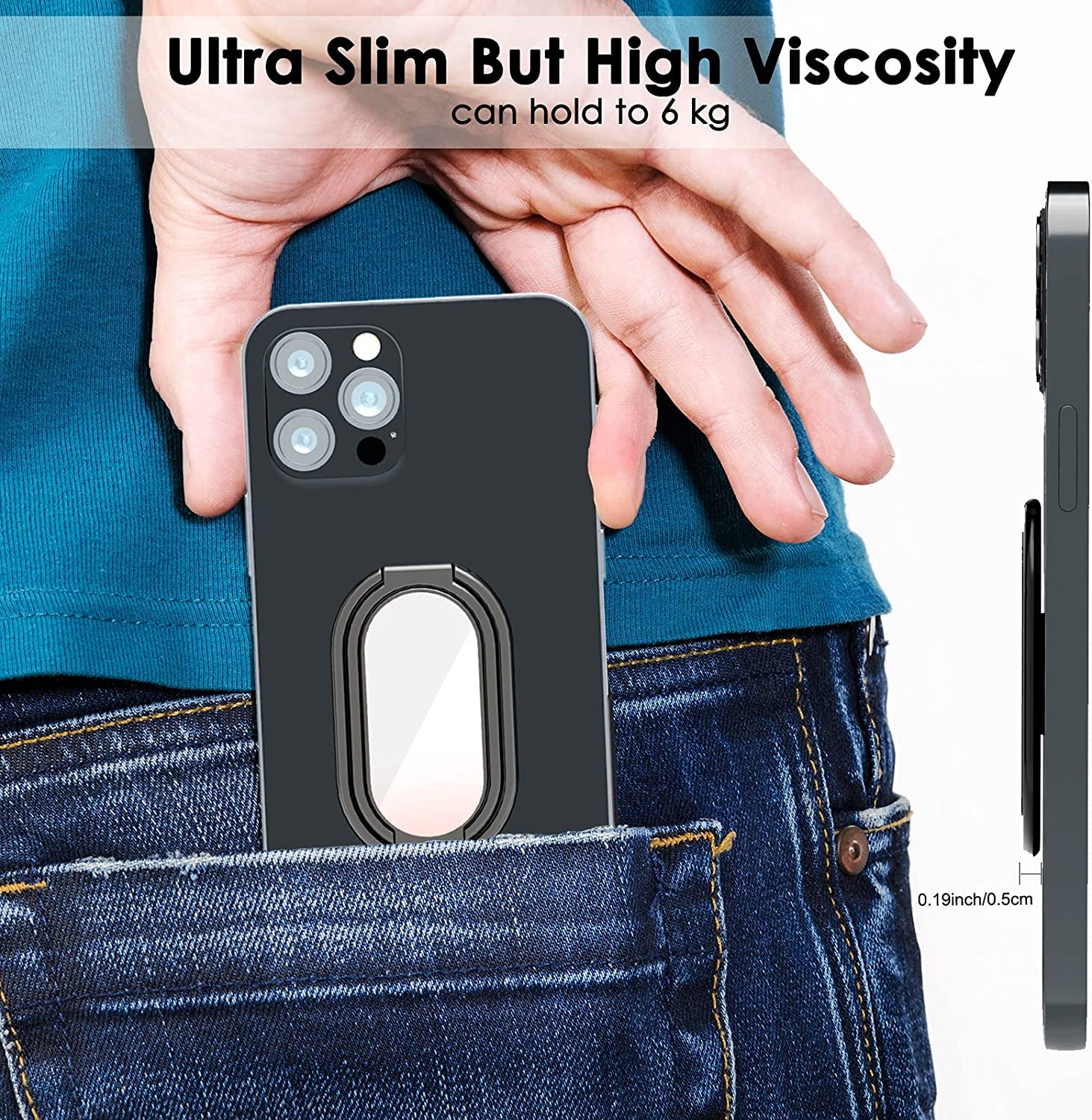 Phone Ring Holder Finger Kickstand, 360° Rotation Cell Phone Ring Holder Stand Metal Phone Back Grip for Magnetic Car Mount Foldable Cell Phone Stand Compatible with Most Smartphones  imeilee   