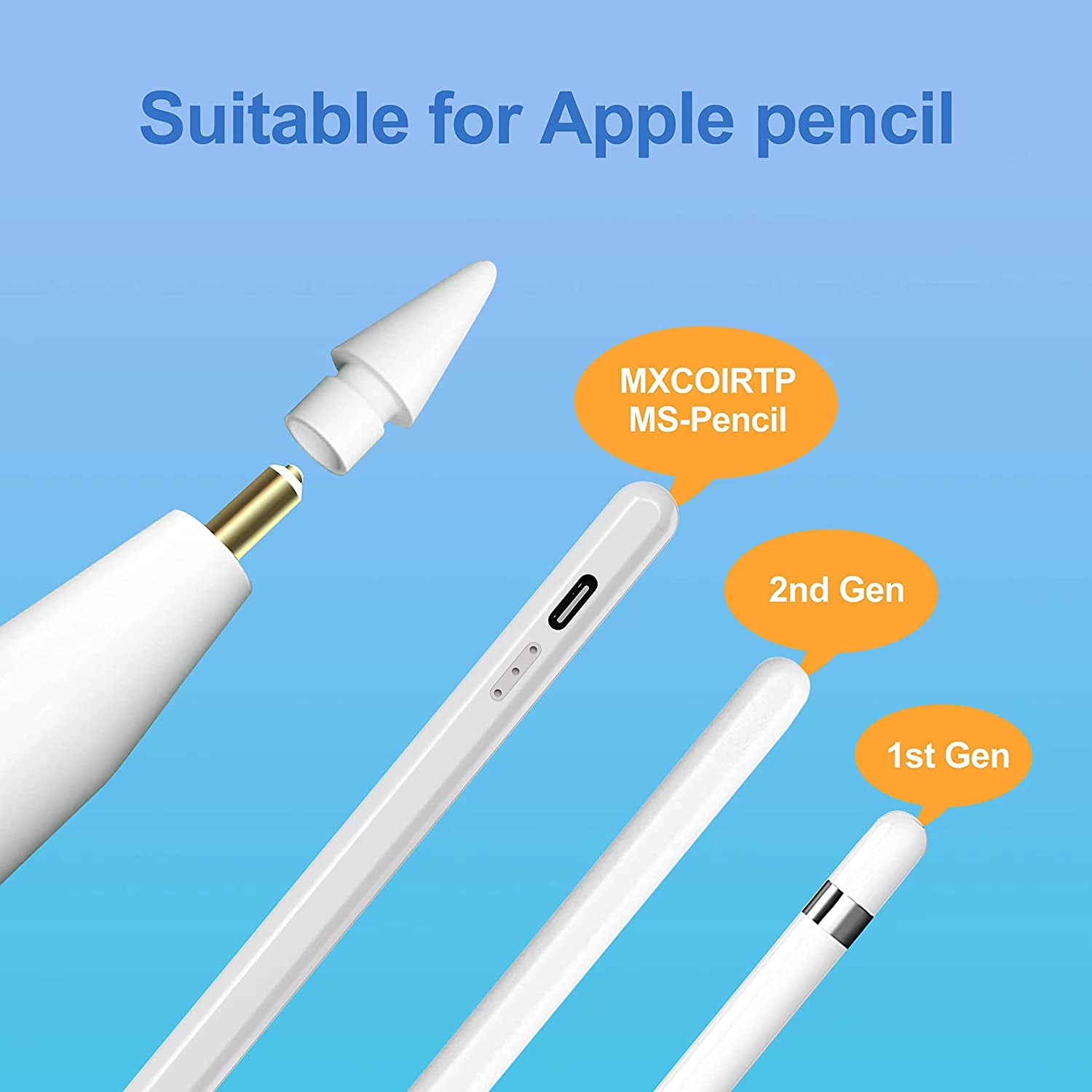 MXCOIRTP 5 Packs Apple Pencil Tips, Replacement Pen Tips for Ipad, Ipencil Nib Compatible with Apple Pencil 1St/2Nd Generation Ipad Pro Air Mini - White  MXCOIRTP   