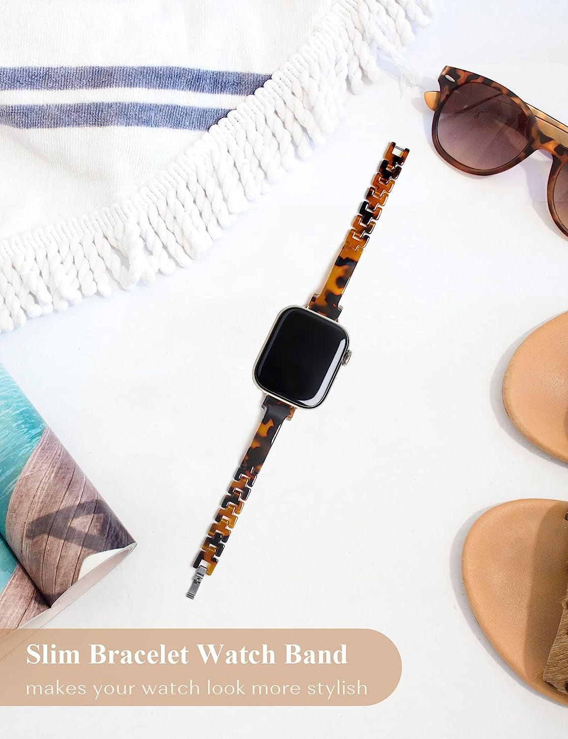 Slim Resin Band Compatible with Apple Watch Band 38/40/41/42/44/45/49Mm, Fashion Tortoise Shell Watch Bracelet Band for Iwatch Series Ultra/Se/8/7/6/5/4/3/2/1, Thin Light Watch Strap Wristband for Iwatch for Women Girls  Unilily   