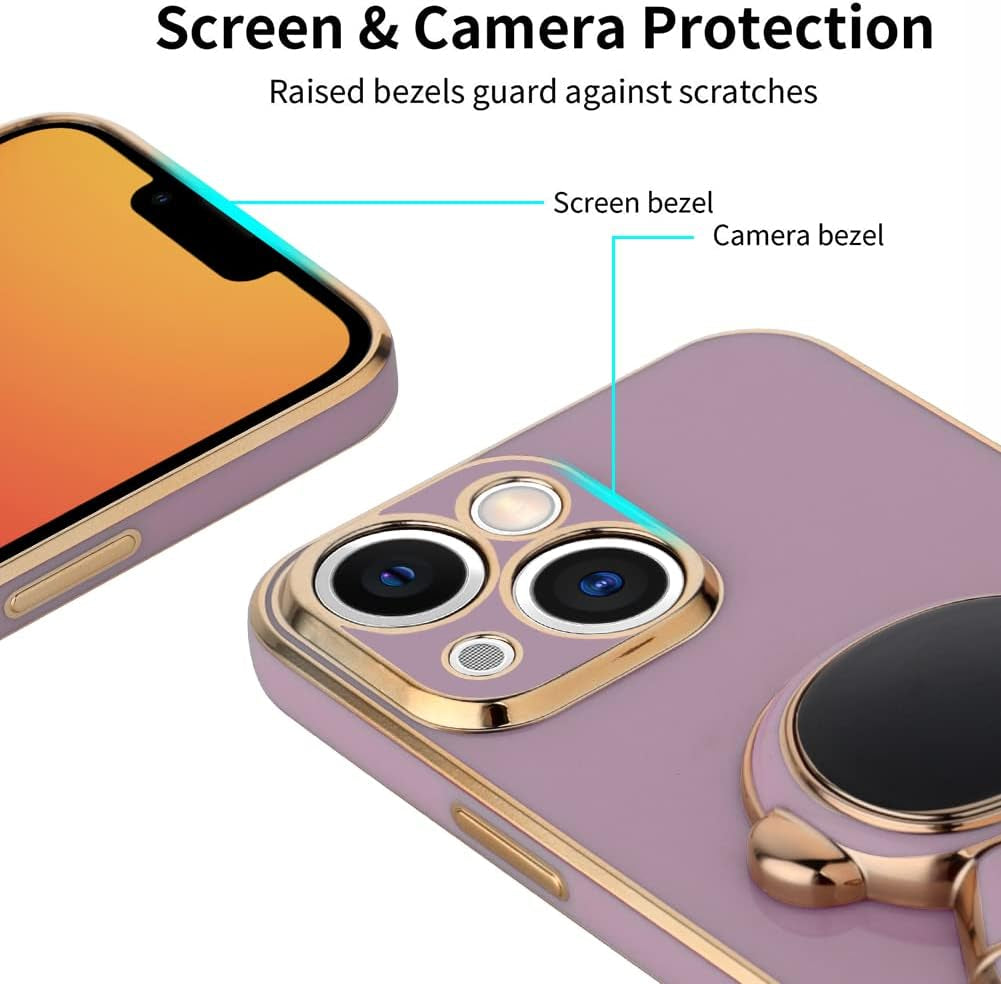 AIGOMARA 6D Plating Astronaut Hidden Stand Case Cover for Iphone 14 plus Women Astronaut Folding Bracket Kickstand Iphone Case with Camera Protector Soft TPU Shockproof Bumper 6.7 in 2022 - Purple  AIGOMARA   