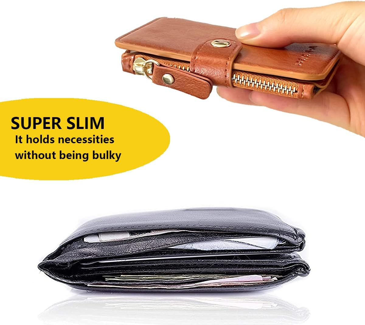 M-Plateau Phone Wallet Vegan Leather Magnetic Button Wallet for Men Have 6 Id Window Designed for Iphone 13 Pro Max,Google Pixel, Galaxy Attachment 3M Adhesive Sticker (Brown)  M-Plateau   