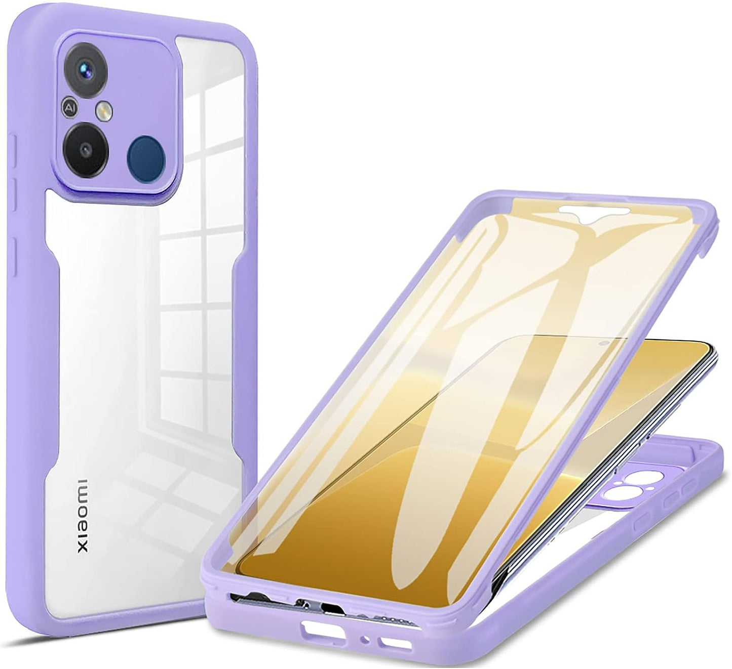 Ccsamll Slim Case for Xiaomi Redmi 12C with Screen Protector, Full Body Clear Soft TPU Rugged Bumper Case Shockproof Phone Cover for Xiaomi Redmi 12C QC Green  CCSmall Purple  