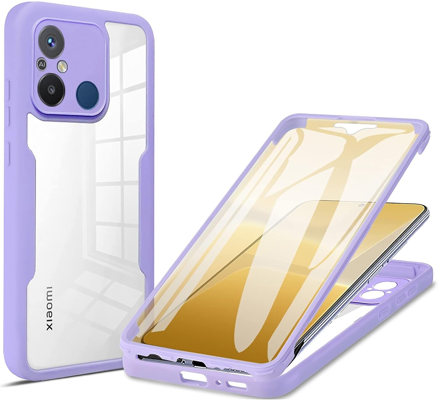 Ccsamll Slim Case for Xiaomi Redmi 12C with Screen Protector, Full Body Clear Soft TPU Rugged Bumper Case Shockproof Phone Cover for Xiaomi Redmi 12C QC Green  CCSmall Purple  