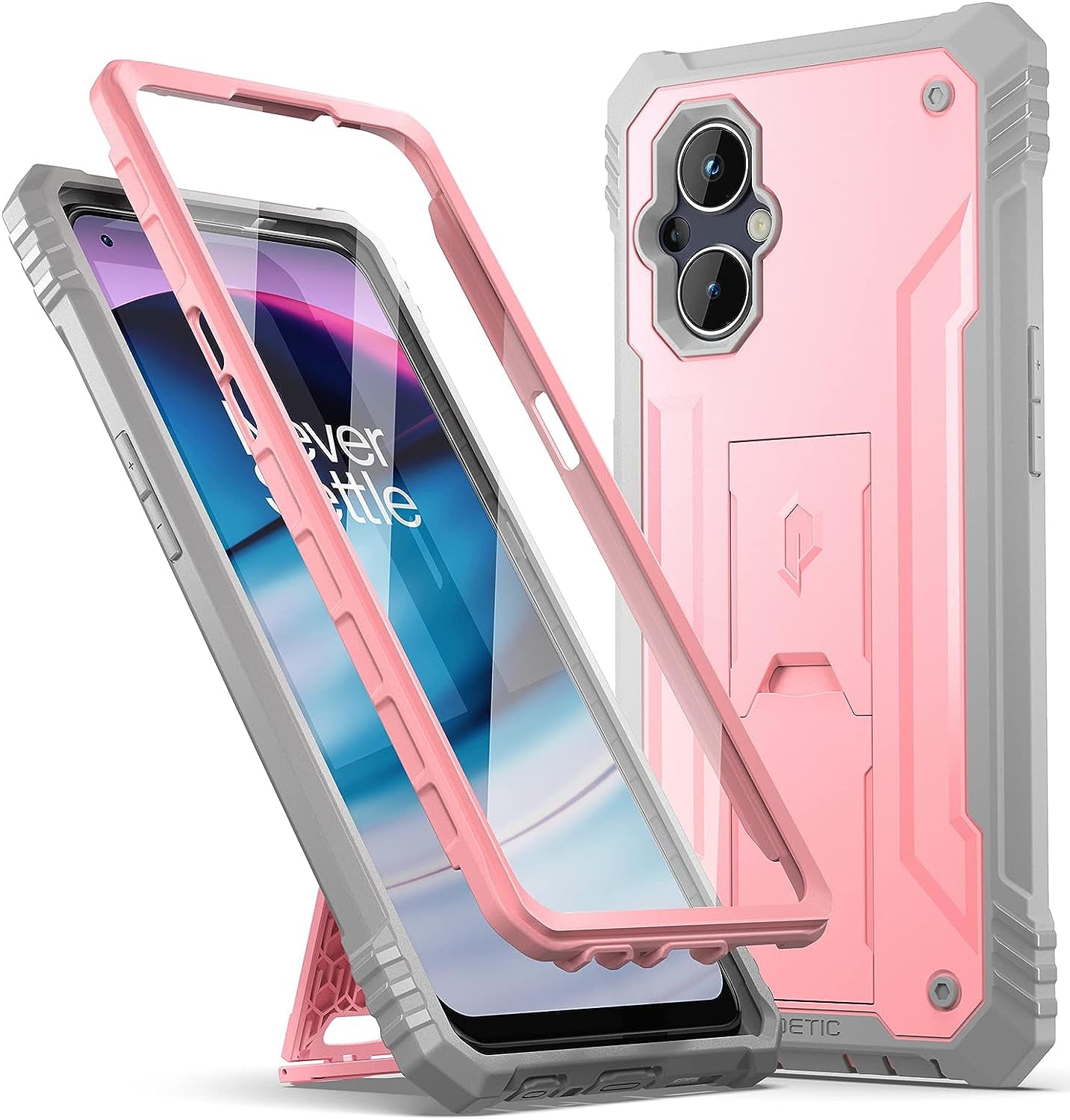 Poetic Revolution Series Case for Oneplus Nord N20 5G, [6FT Mil-Grade Drop Tested], Full-Body Rugged Dual-Layer Shockproof Protective Cover with Kickstand and Built-In-Screen Protector, Light Pink  Poetic   