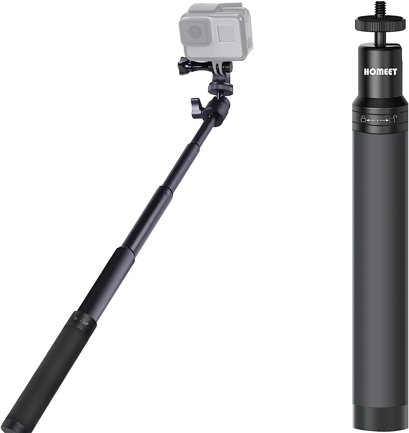Homeet 36" Telescopic Action Camera Selfie Stick Expandable Handheld Pole Monopod with 1/4 Inch Adapter for Action Cameras  Homeet 27" Selfie Stick with Ball Dead  