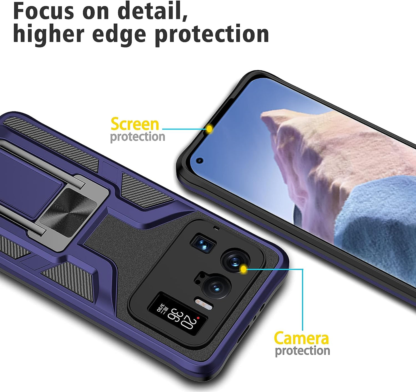 Asuwish Compatible with Xiaomi Mi 11 Ultra 5G Case and Tempered Glass Screen Protector Stand Ring Holder Kickstand Cell Accessories Phone Cover for Mi11Ultra Mi11 11Ultra G5 Women Men Blue  Asuwish   