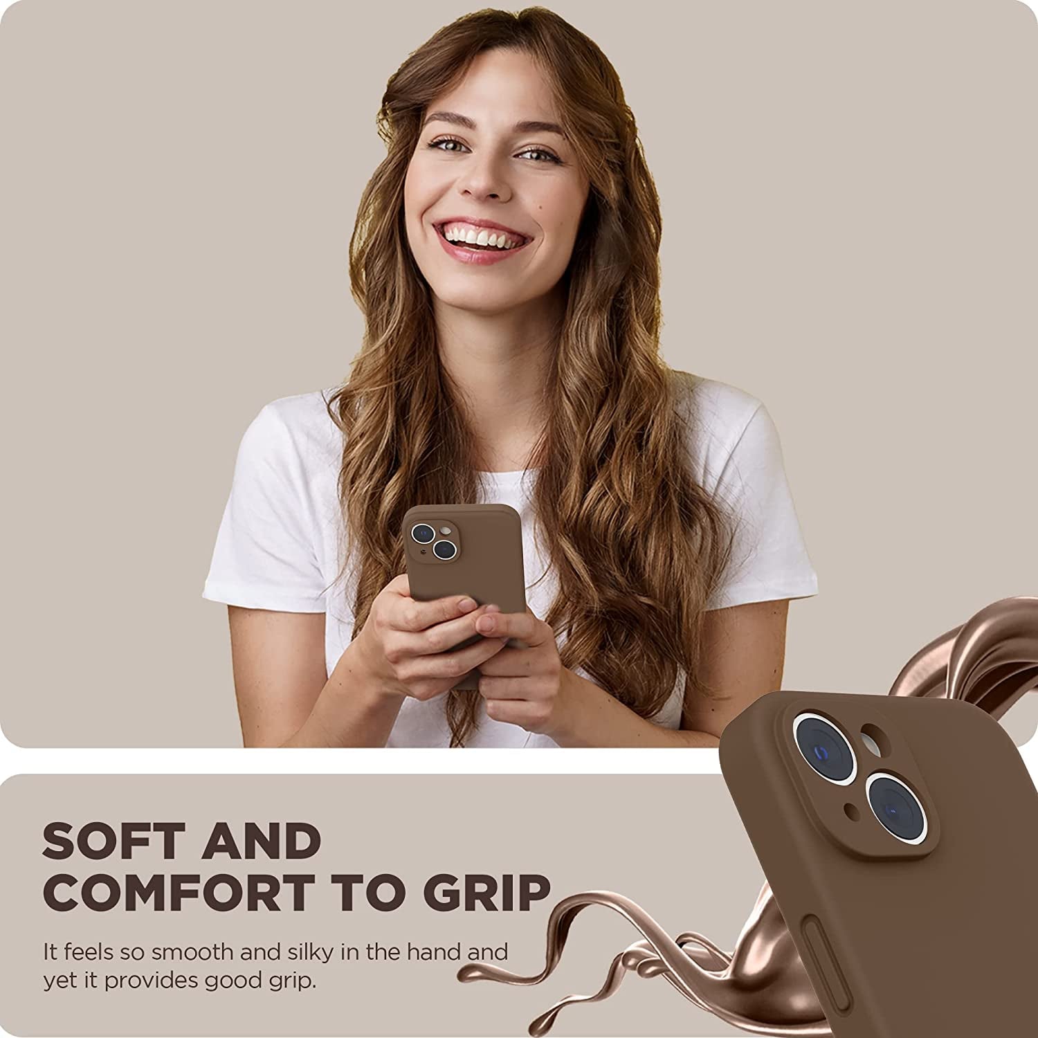 SURPHY Compatible with Iphone 14 Case with Screen Protector (Camera Protection + Soft Microfiber Lining) Liquid Silicone Phone Case 6.1 Inch 2022, Brown  SURPHY   