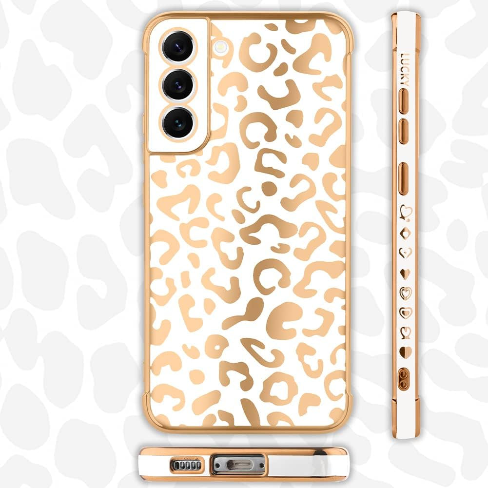 Bonoma for Samsung Galaxy S22 5G Case Leopard Plating Electroplate Luxury Elegant Case Camera Protector Soft TPU Shockproof Protective Corner Cover Galaxy S22 5G Case -White  Bonoma   