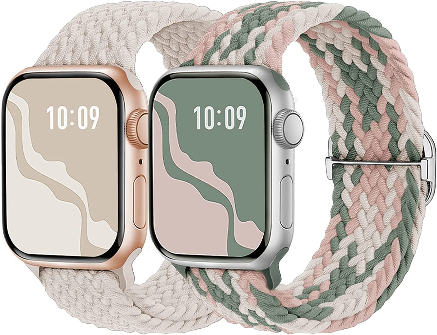 Braided Solo Loop Compatible with Apple Watch Band 38Mm 40Mm 41Mm 42Mm 44Mm 45Mm 49Mm, Stretchy Sport Bands Women Men Elastic Nylon Wristband for Iwatch Series 8 7 6 SE 5 4 3 2 1 Ultra  Suitisbest Pink-Starlight-Cactus/Starlight 42mm/44mm/45mm/49mm 