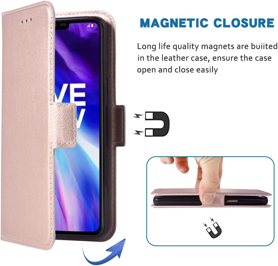 Phone Case for LG V40 Thinq Folio Flip Wallet Case,Pu Leather Credit Card Holder Slots Full Body Protection Kickstand Hard Hybrid Protective Phone Cover for LGV40 Storm V 40 Thin Q V40Thinq Rose Gold  WWAAYSSXA   