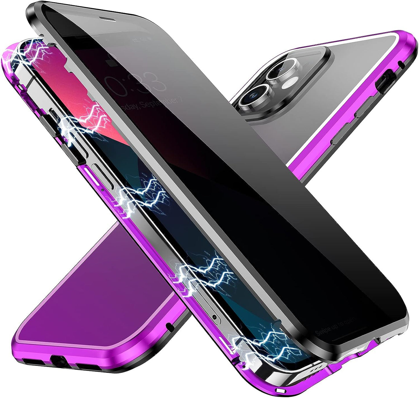 YUNQE Privacy Magnetic Case for Iphone 12 Pro Max, Double Sided Magnet Adsorption Cover with Anti-Peep Screen Protector and Camera Lens Full Body Protective for Iphone 12 Pro Max, Red  YUNQE Purple-Black Iphone 12/12 Pro-6.1" 