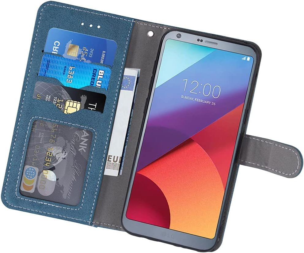 Asuwish Compatible with LG G6 Wallet Case and Tempered Glass Screen Protector Flip Credit Card Slot Holder Stand Shockproof Cell Phone Cover for LGG6 Thinq LG6 Thin Q G 6 plus G6+ 6G VS988 H872 Blue  NSS   