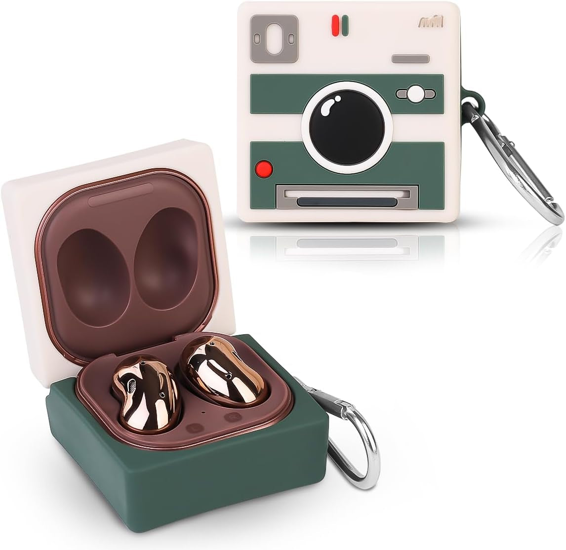 Suublg Silicone Earbuds Case Protective Cover with Keychain for Samsung Galaxy Buds2 Pro Earbuds(2022) /Galaxy Buds 2 (2021) /Galaxy Buds Pro (2021) /Galaxy Buds Live Earphones(2020)  Suublg CameraGreen  