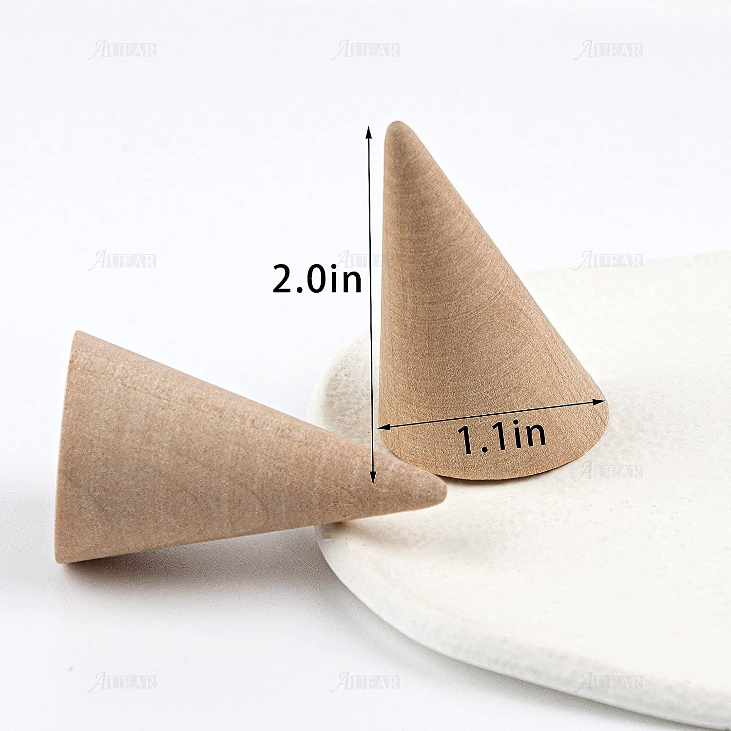 AUEAR, 10 Pack Small Natural Wooden Cone Ring Holder Finger Wood Jewelry Ring Display Stand Organizer DIY Craft (Tilted Shaped)  AUEAR   