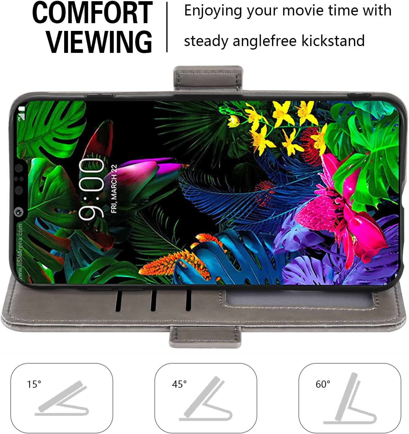 Asuwish Compatible with LG G8 Thinq Wallet Case and Tempered Glass Screen Protector Flip Wrist Strap Card Holder Stand Cell Phone Cover for LGG8 Thin Q G 8 LG8 G8Thinq Lgg8Thinq 8G Women Men Gray  Asuwish   