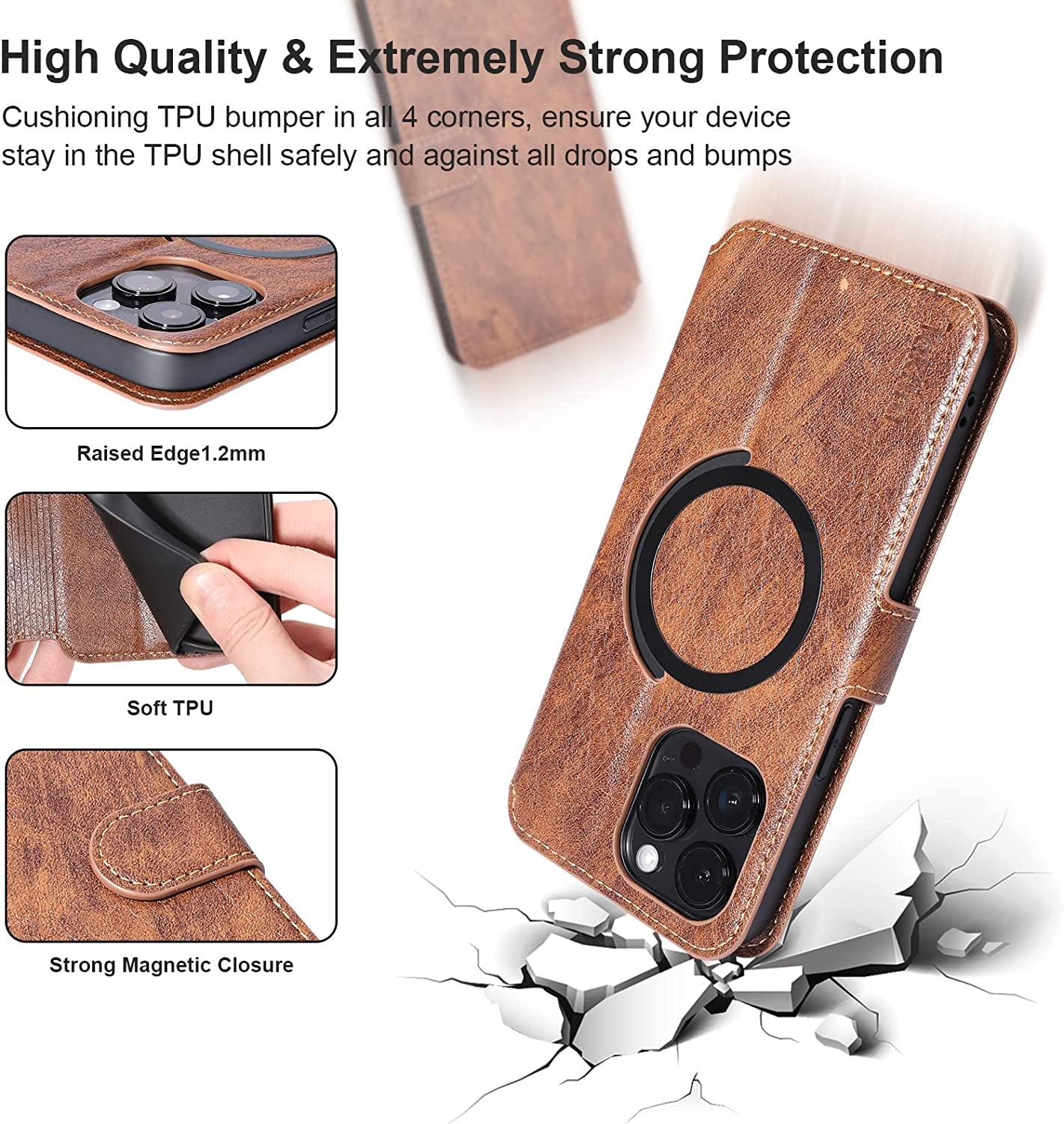 TAKFIRA Iphone 14 Pro Max 6.7" Wallet Case Compatible with Magsafe, Magnetic Flip Wallet Case with Card Slots, [Support RFID Blocking] [Kickstand] for Iphone 14 Pro Max 5G 2022 (Brown)  TAKFIRA   