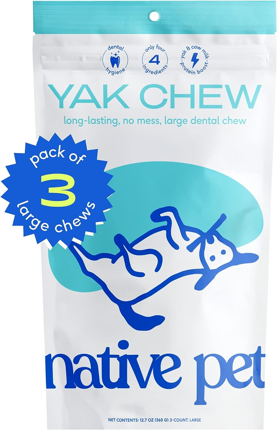 Native Pet Yak Chews (3 Medium Chews)  Native Pet 3 Large Chews  