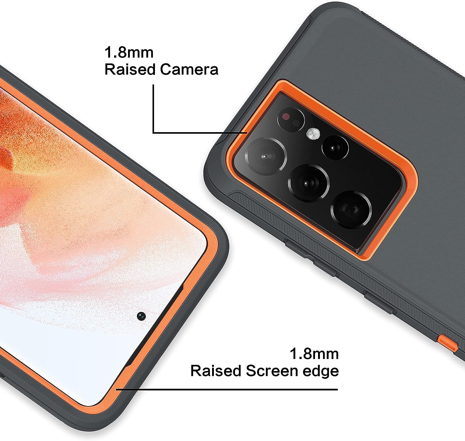 MXX Case Compatible with Galaxy S21 Ultra, 3-Layer Super Full Heavy Duty Body Bumper Cover/Shock Protection/Dust Proof, Designed for Samsung Galaxy S21 Ultra 5G (6.8 Inch) 2021 - (Orange/Gray)  MXx Accessories inc   