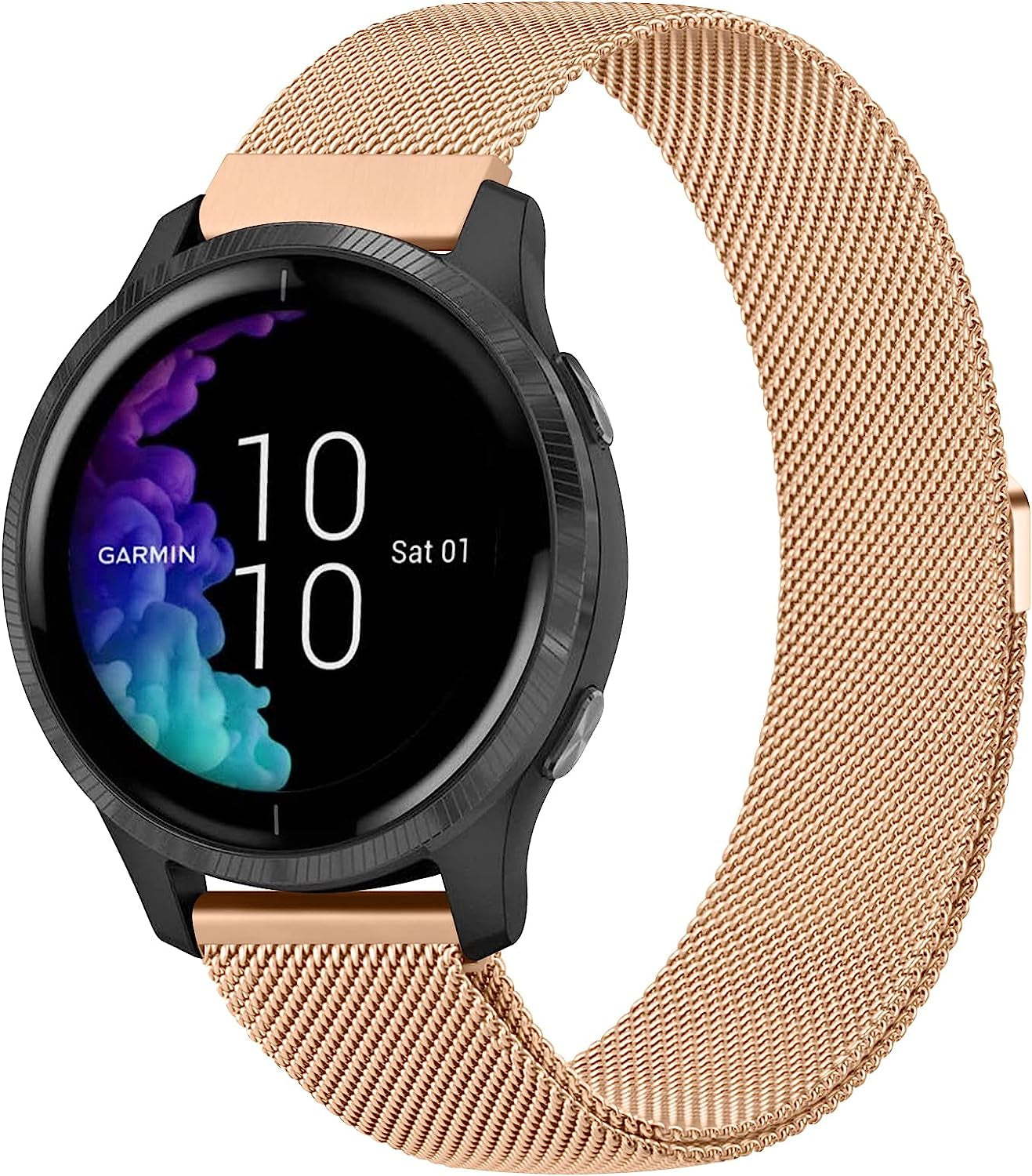 Wanme Bands for Garmin Venu / Vivoactive 3 Watch Band, 20Mm Metal Wristband Strap for Garmin Venu Sq, Vivoactive 3 Music, Forerunner 645 / 245 Music, Samsung Galaxy Watch 4 Band  Wanme Rose Gold  